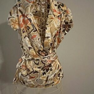 Talbots Elegant Blouse in Classic White and Orange Size 12